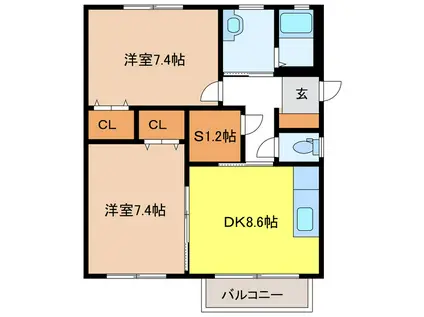 マルベリー(2DK/2階)の間取り写真
