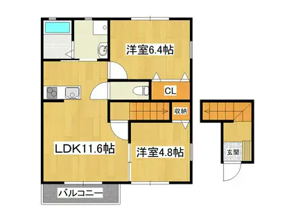 アルストロメリアA棟(2LDK/2階)の間取り写真