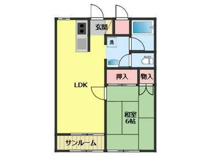 キャステール・コザキD棟(1LDK/2階)の間取り写真