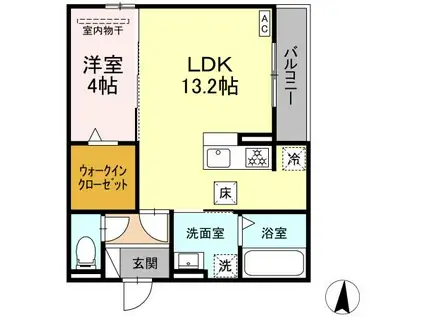 セレスティア岐南 イースト(1LDK/1階)の間取り写真