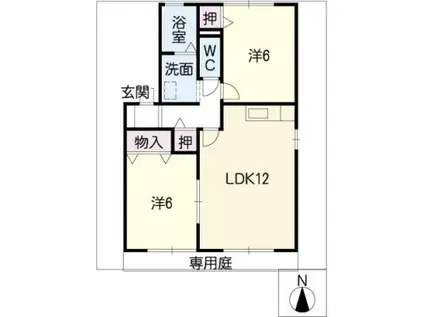 ソシア芝原 B棟(2LDK/1階)の間取り写真