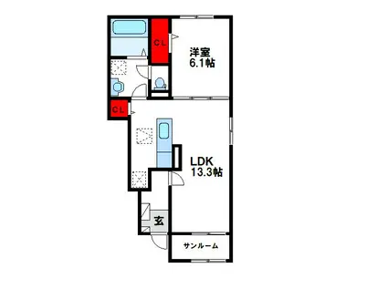 クレアージュ・ウミII(1LDK/1階)の間取り写真