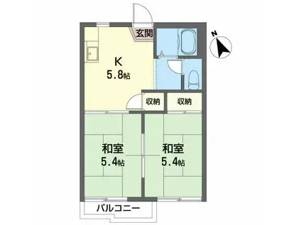 フラッツK(2K/2階)の間取り写真