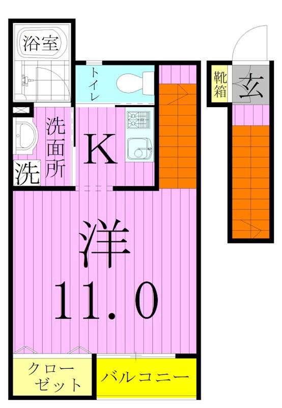 ウィッシュハイツⅡ(ワンルーム/2階)の間取り写真
