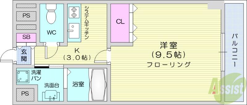 プログレス八乙女(1K/4階)の間取り写真
