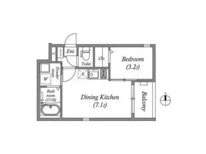 ハーモニーテラス巽西(1DK/2階)の間取り写真