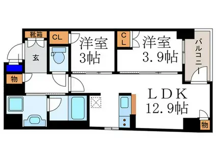 ソルレヴェンテ堀川高辻(2LDK/2階)の間取り写真