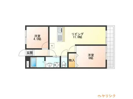 セゾンプランドール晴丘(2LDK/5階)の間取り写真