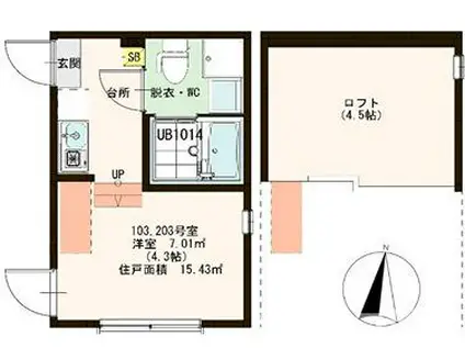 エスペランサ亀有(ワンルーム/2階)の間取り写真