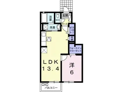 スカイ・ハートI(1LDK/1階)の間取り写真