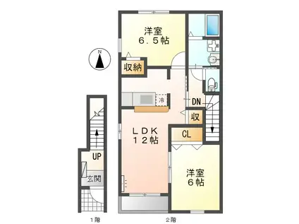 アンジェロゼ B(2LDK/2階)の間取り写真