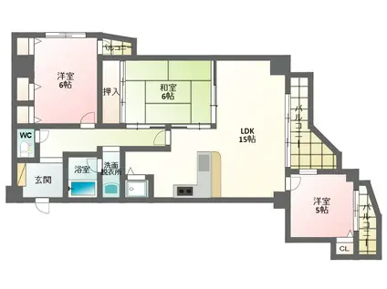 日宝ロイヤルハイツ桑津(3LDK/9階)の間取り写真