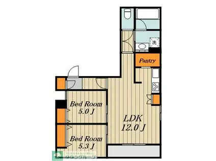 PURE TERRACE(2LDK/3階)の間取り写真