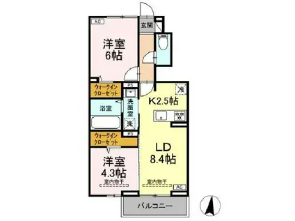 DーROOM上谷刈二丁目(2LDK/1階)の間取り写真