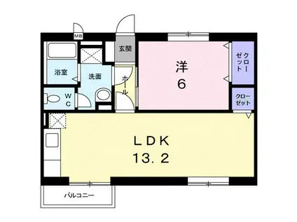 ニューエルディム大橋(1LDK/2階)の間取り写真
