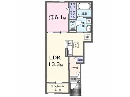 フルールドゥボヌールアオイ(1LDK/1階)の間取り写真