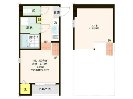 ラ・ムー長町(1K/1階)の間取り写真