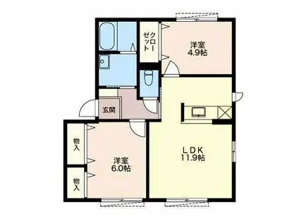 セゾンB(2LDK/1階)の間取り写真