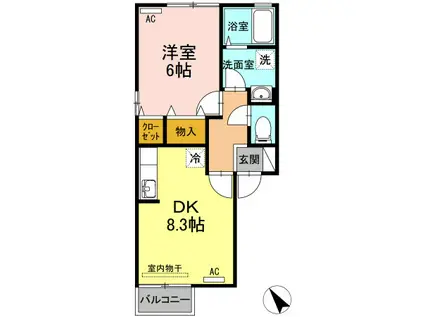 セントポーリア助任(1LDK/1階)の間取り写真