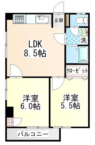 重谷ビル(2LDK/3階)の間取り写真