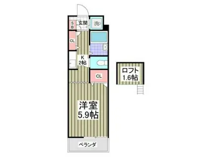 フロンティアIII E棟(1K/2階)の間取り写真