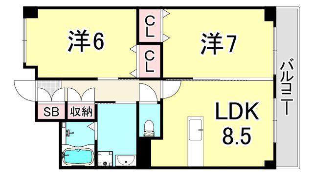 サン・ウエストパレス(2LDK/1階)の間取り写真