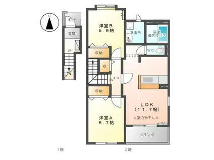 ジェム フォレスト II(2LDK/2階)の間取り写真