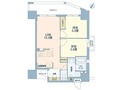 ザ・神戸北野レジデンス(2LDK/3階)の間取り写真