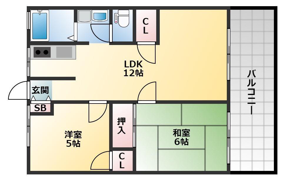今辻ハイツ(2LDK/1階)の間取り写真