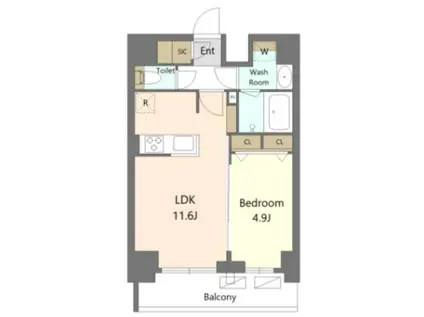 S-RESIDENCE新宿早稲田AVELIS(1LDK/4階)の間取り写真