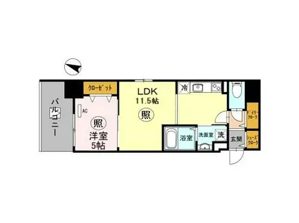 神戸HARBORSIDE 萬利RESIDENCE(1LDK/9階)の間取り写真