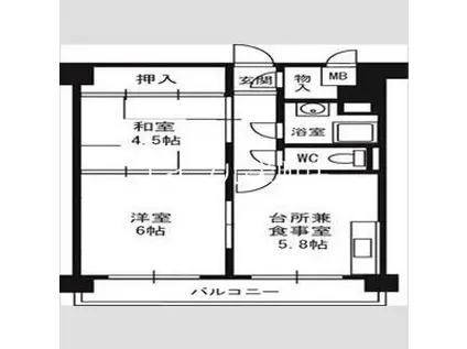 豊平市街地(2DK/11階)の間取り写真