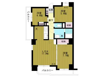 ベルドミール弐番館(3LDK/7階)の間取り写真