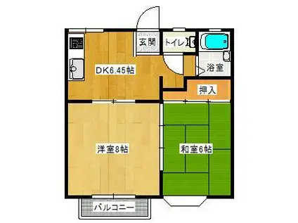 カーサ亀ヶ崎B(2DK/1階)の間取り写真