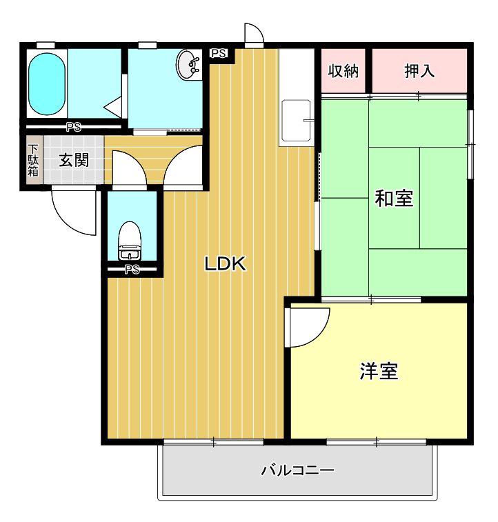 ヴィラ妙楽寺I(2LDK/2階)の間取り写真