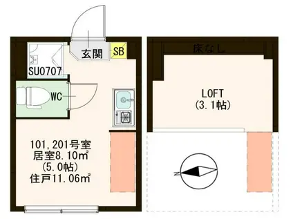 エクラール(ワンルーム/1階)の間取り写真