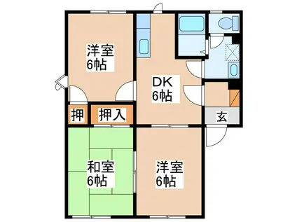 フレグランスアップルタウンD(3DK/1階)の間取り写真