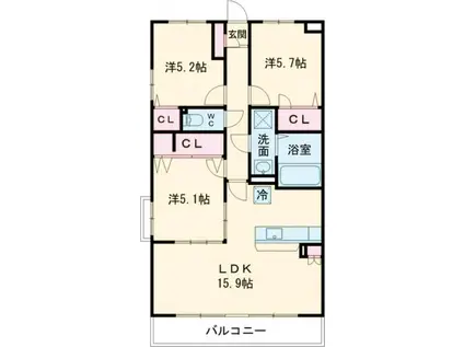 ムーンコート梅満(3LDK/4階)の間取り写真