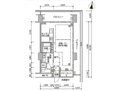 東雲キャナルコートCODAN17号棟(ワンルーム/10階)の間取り写真