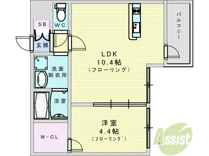ウェルスクエア江坂(1LDK/1階)の間取り写真