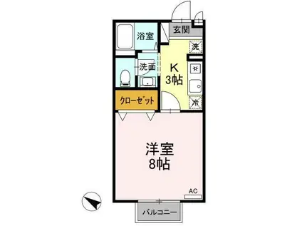 サフランB棟(1K/2階)の間取り写真