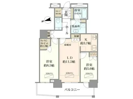 クレストプライムタワー芝(2LDK/32階)の間取り写真