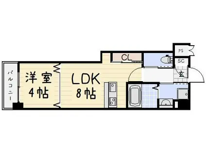 スマート到津(1LDK/12階)の間取り写真