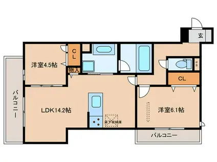 D-RESIDENCE荘園A(2LDK/1階)の間取り写真