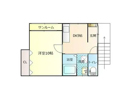 クローバーハウス(1DK/2階)の間取り写真
