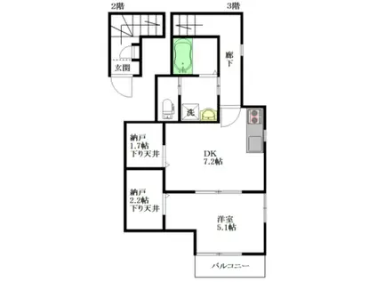 REVEUR中野南台(1SDK/3階)の間取り写真