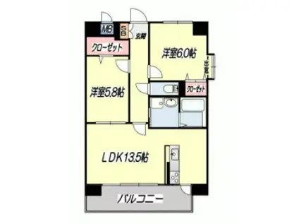 サンフェスタ帯山(2LDK/3階)の間取り写真