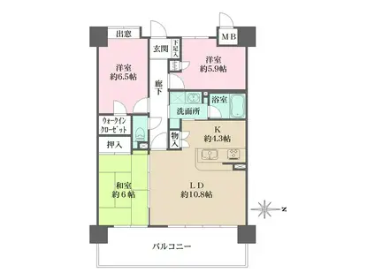 ナタリーマリナタウンイーストブリッジ弐番館(3LDK/10階)の間取り写真