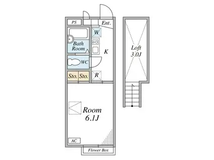 PALACE上峰(1K/2階)の間取り写真