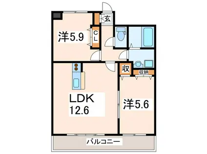 クロノス16月出(2LDK/8階)の間取り写真